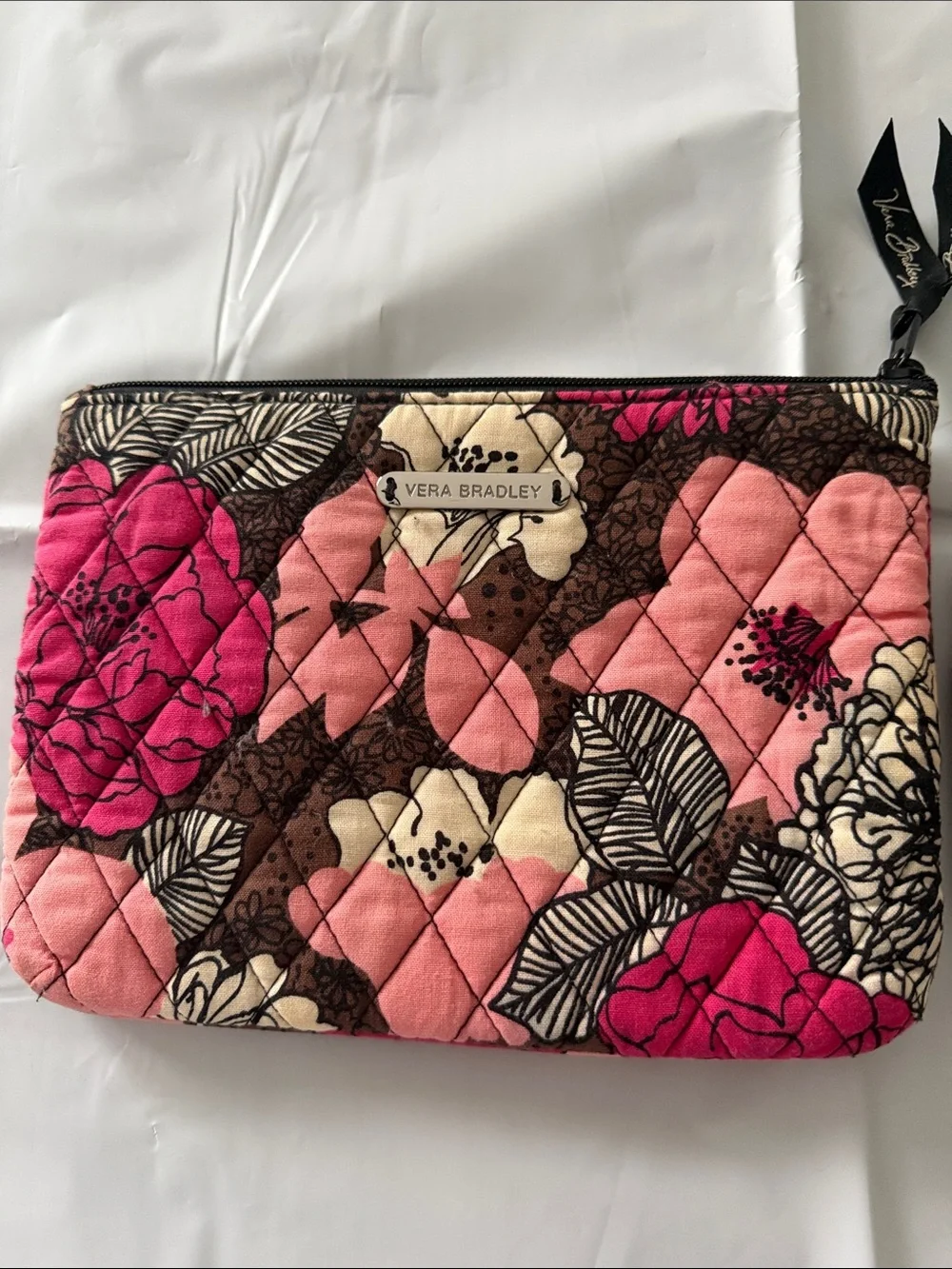 Vera Bradley Pink Floral Quilted Cosmetic Pouch Duo